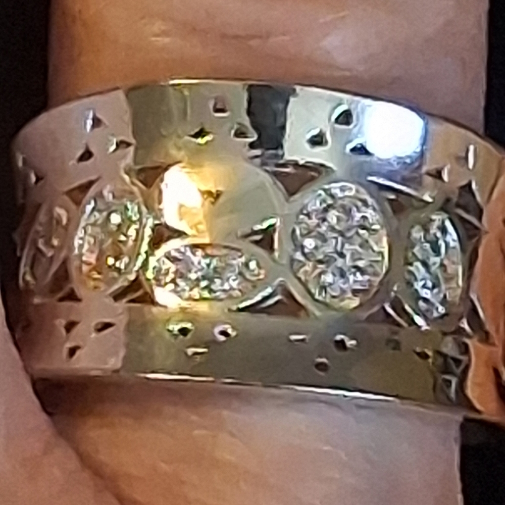 Elegant Sterling Silver Cigar Band Ring With Faux Diamonds Size 11 - Picture 6 of 11